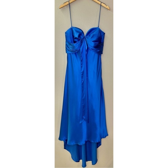 NWT Pinko Curtis Abito Ultra Blue Satin Flowy High Low Formal Midi Dress - Picture 14 of 16
